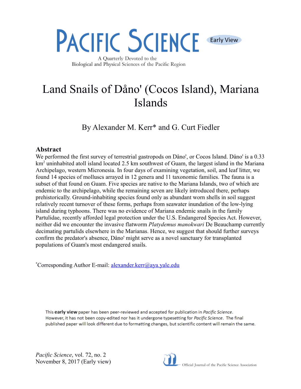 Land Snails of Dåno' (Cocos Island), Mariana Islands