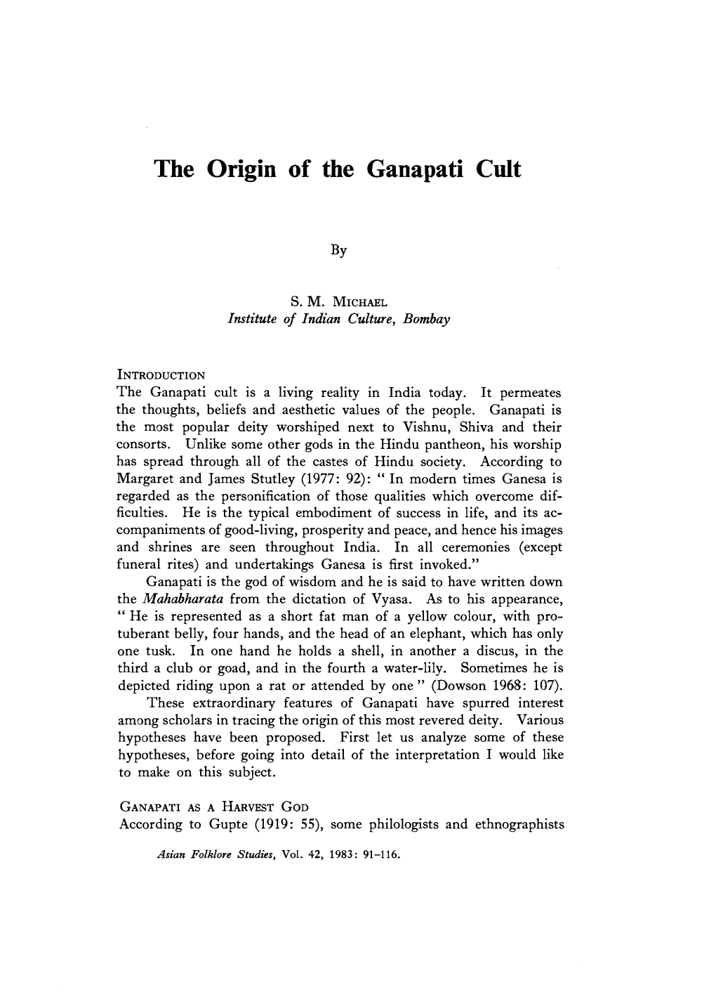 The Origin of the Ganapati Cult