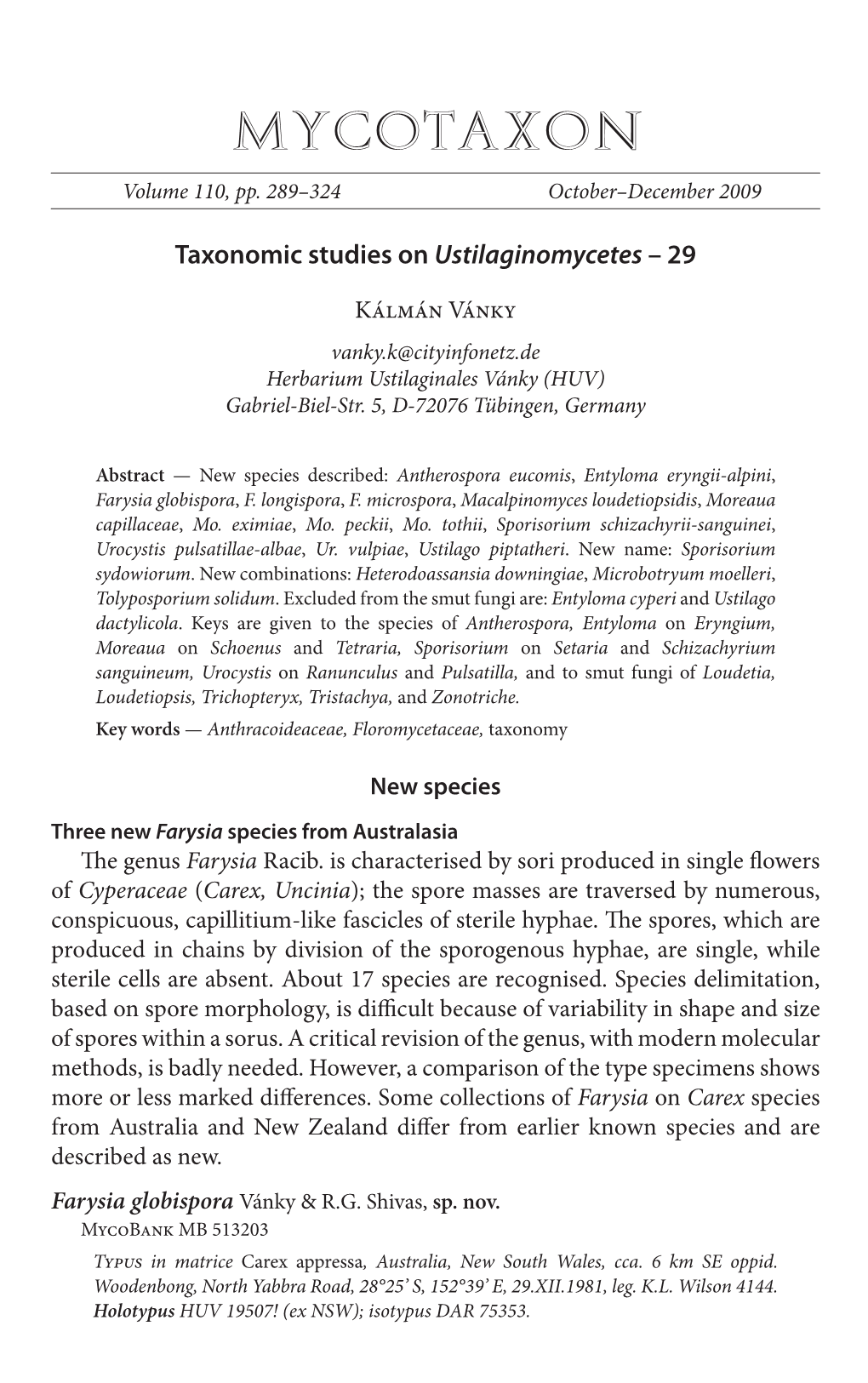 Taxonomic Studies on Ustilaginomycetes – 29