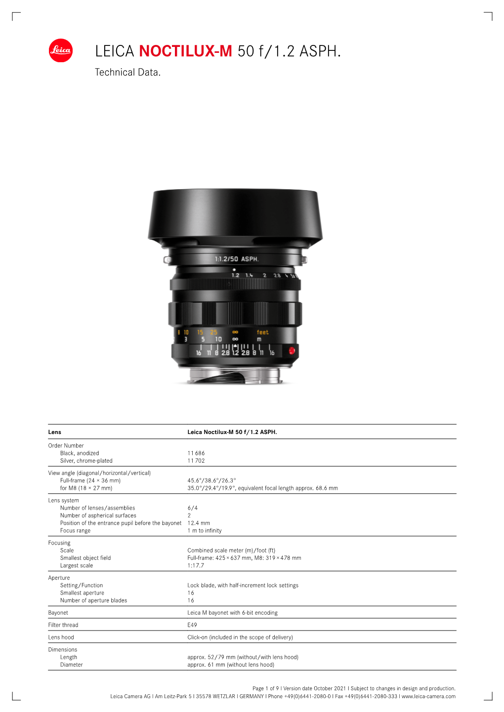 Leica Noctilux-M 50 F/1.2 ASPH. Objektiv Leica Summilux-M 1:1.5/90 ASPH