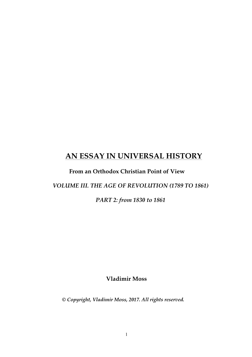 An Essay in Universal History