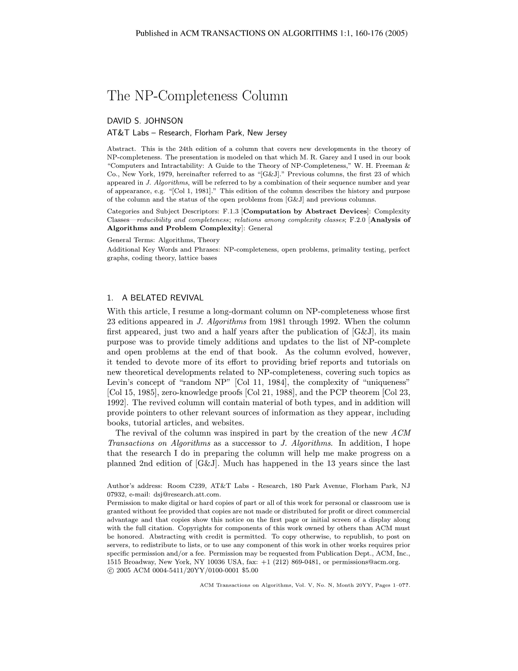The NP-Completeness Column