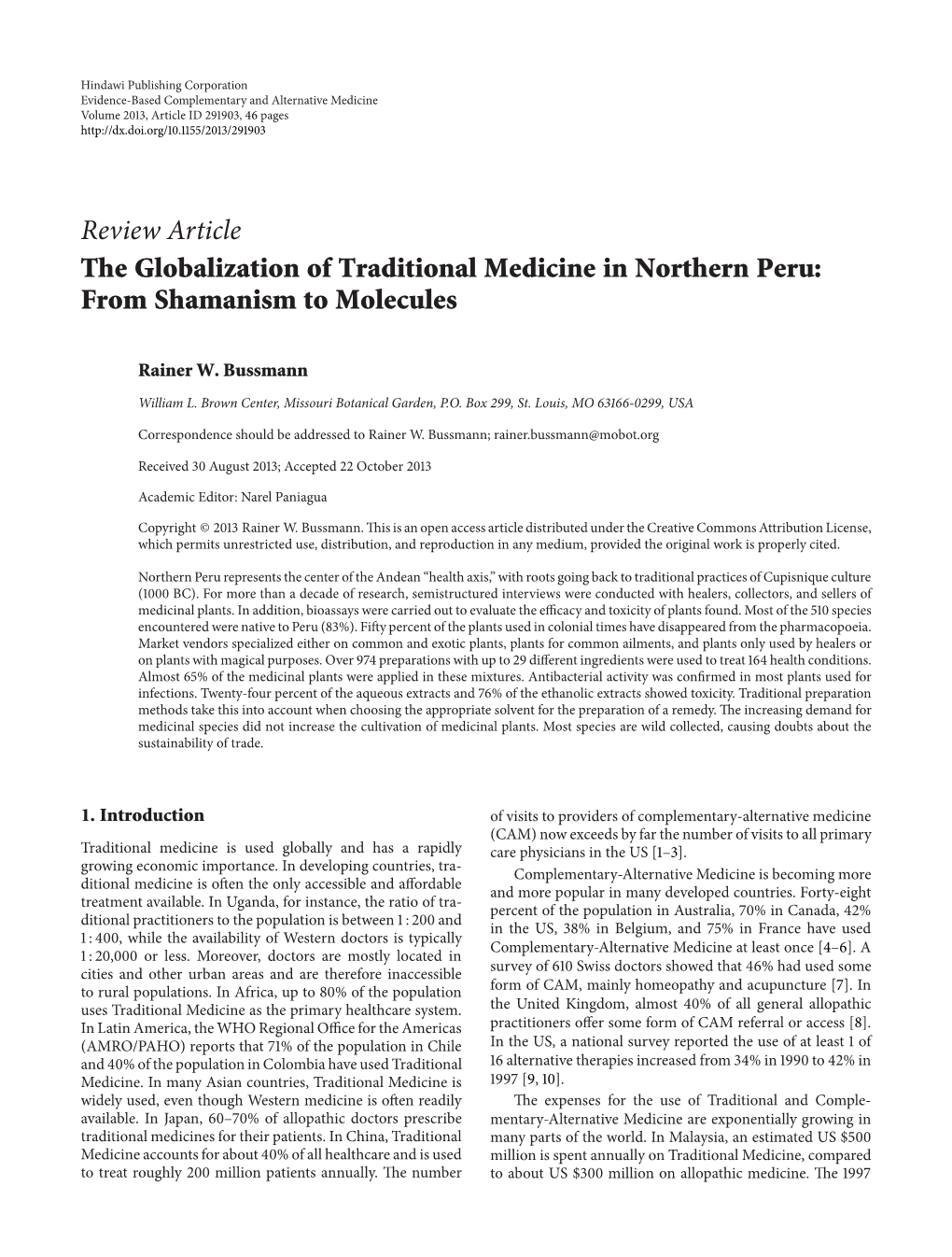 The Globalization of Traditional Medicine in Northern Peru: from Shamanism to Molecules