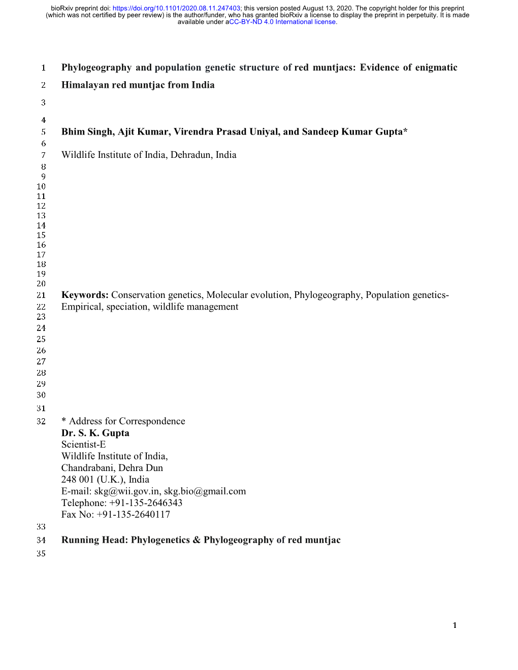 Phylogeography and Population Genetic Structure of Red Muntjacs