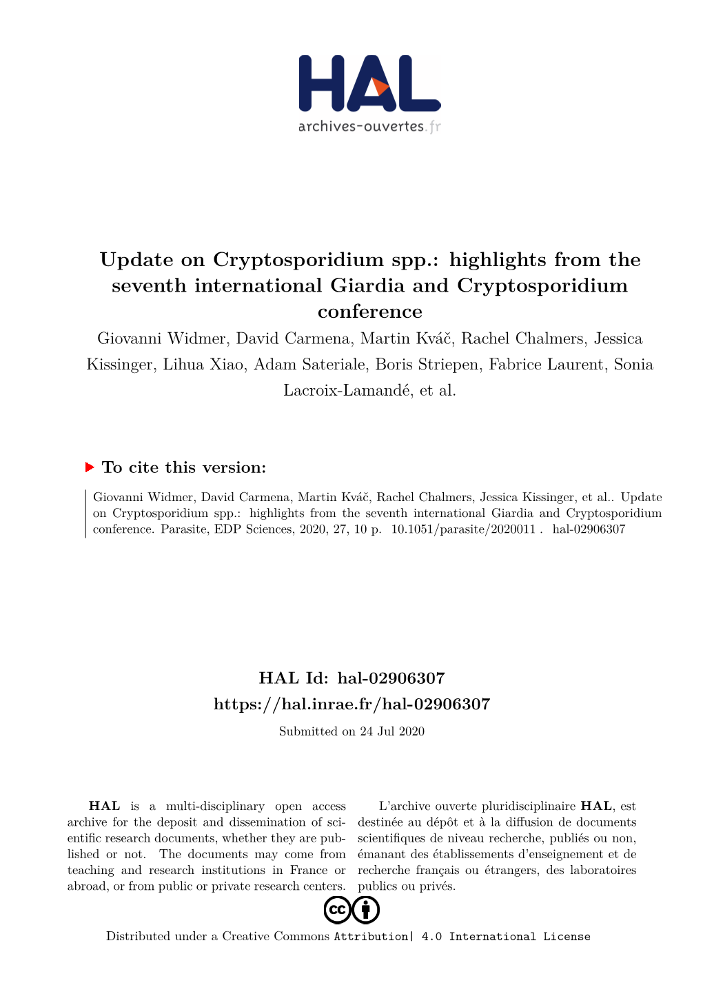 Update on Cryptosporidium Spp