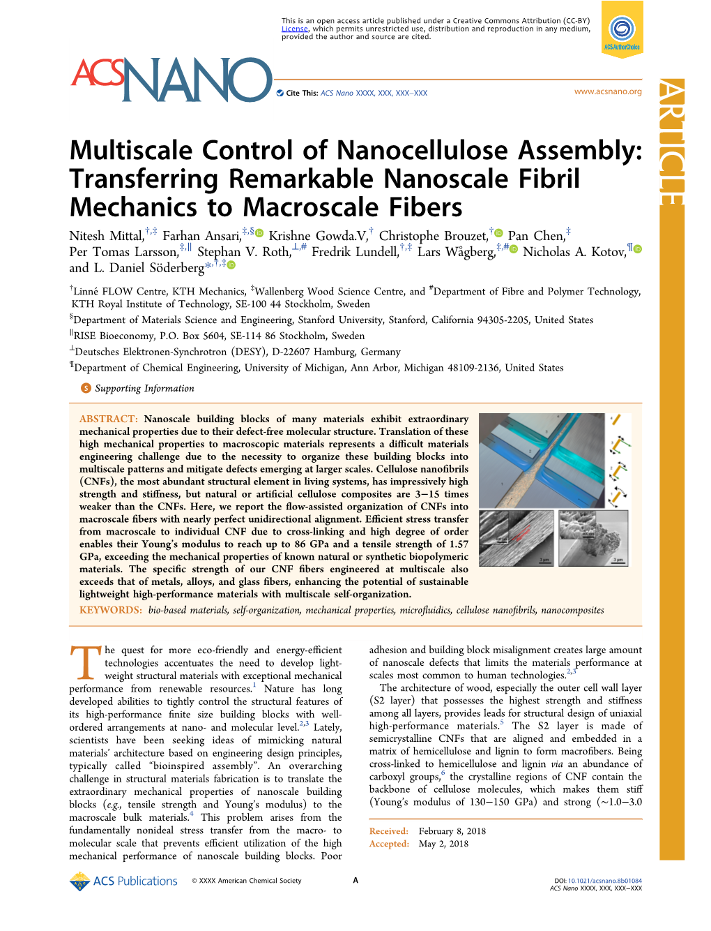 Multiscale Control of Nanocellulose Assembly: Transferring Remarkable Nanoscale Fibril Mechanics to Macroscale Fibers