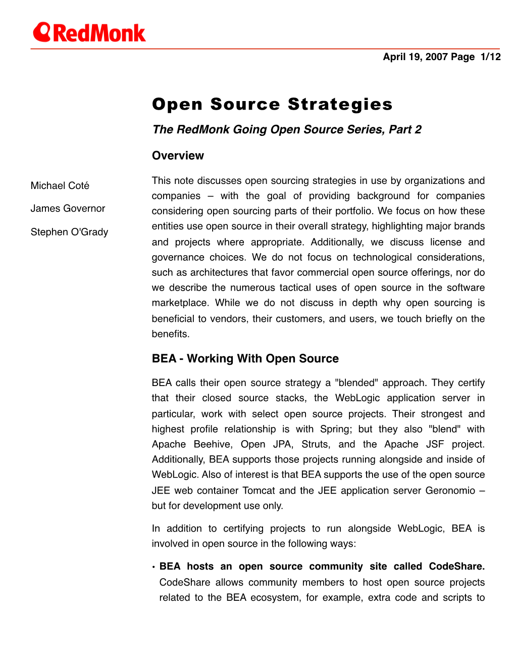Open Source Strategies the Redmonk Going Open Source Series, Part 2