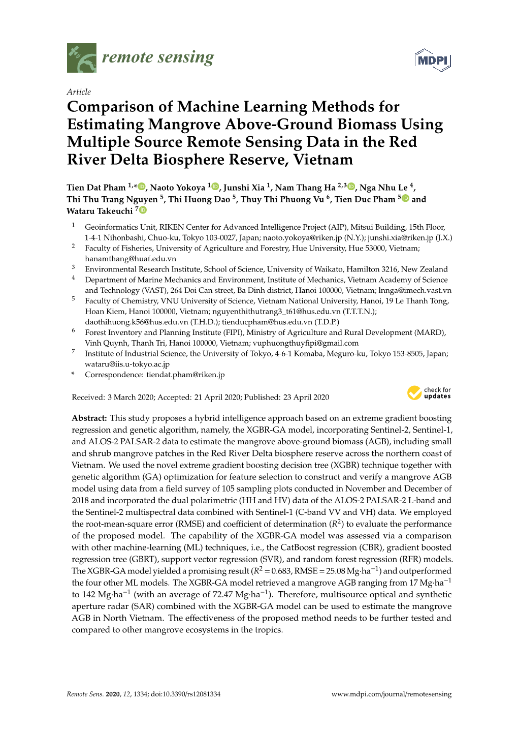 Comparison of Machine Learning Methods for Estimating Mangrove