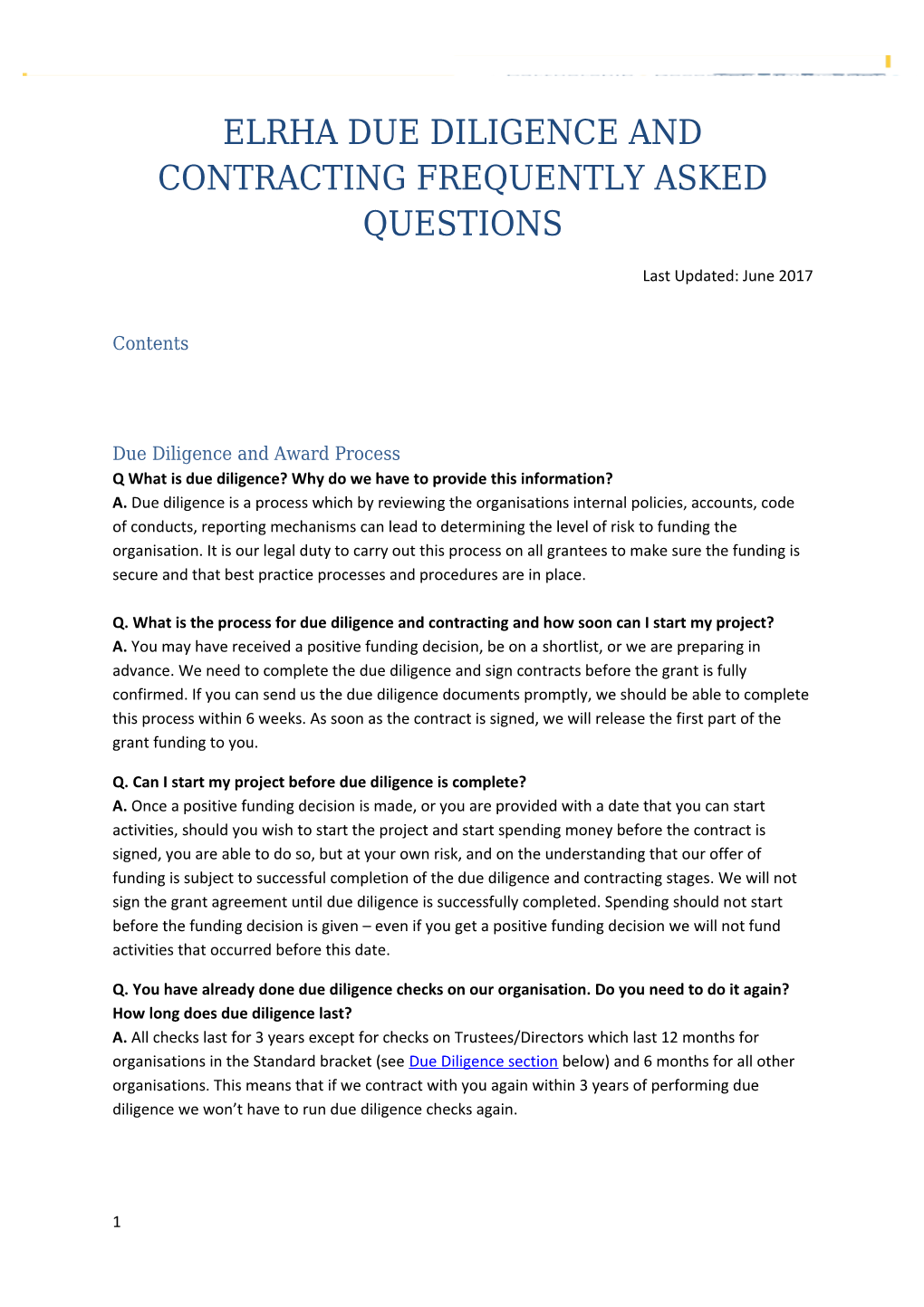 Elrha Due Diligence and Contracting Frequently Asked Questions