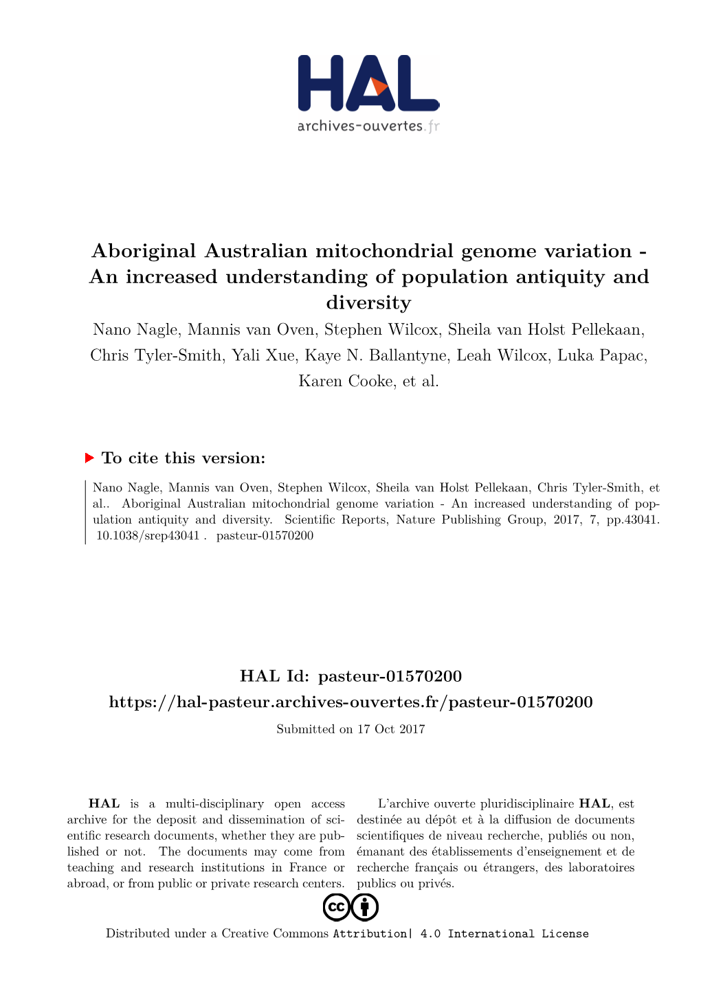 Aboriginal Australian Mitochondrial Genome Variation