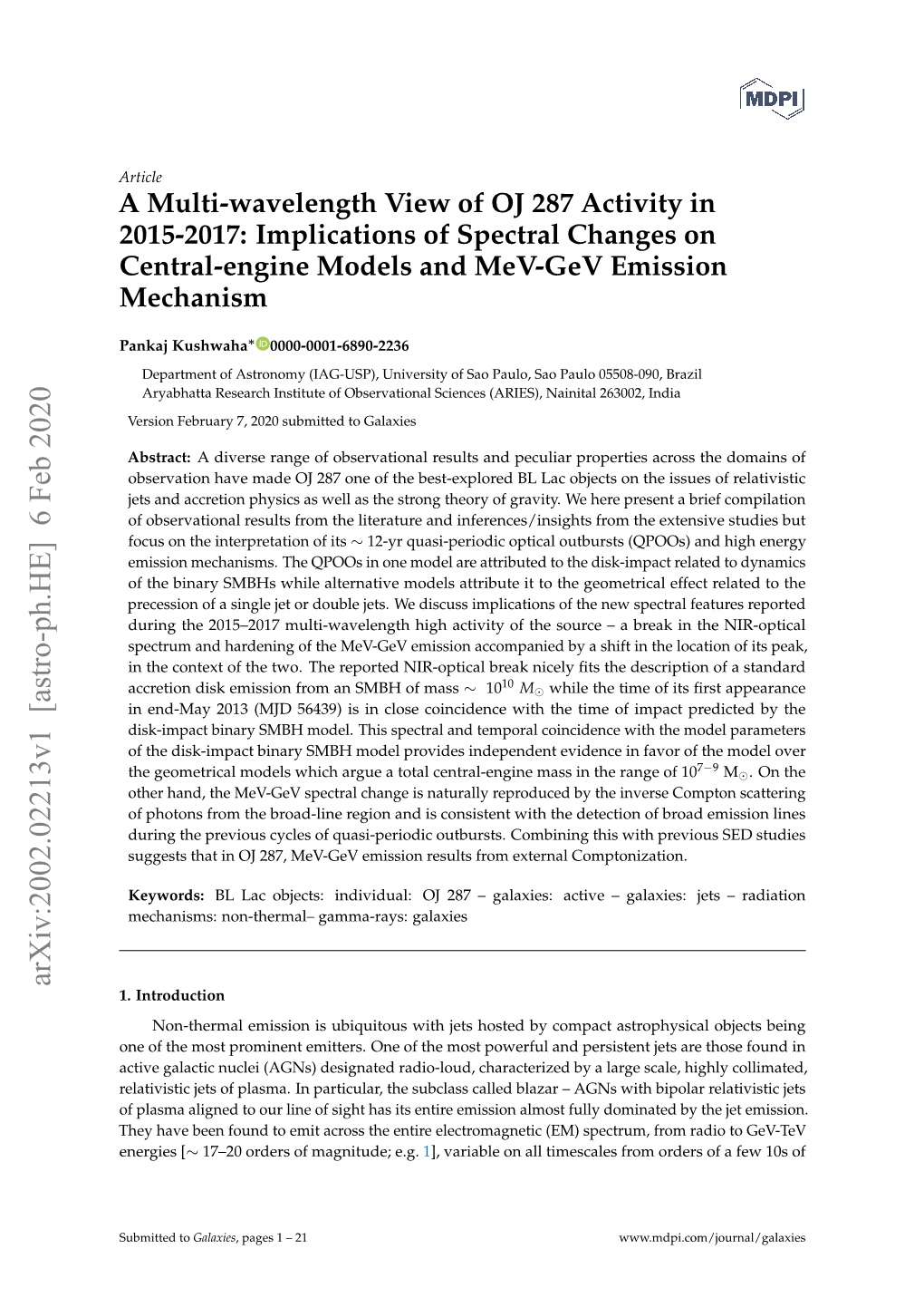 A Multi-Wavelength View of OJ 287 Activity in 2015-2017: Implications of Spectral Changes on Central-Engine Models and Mev-Gev Emission Mechanism