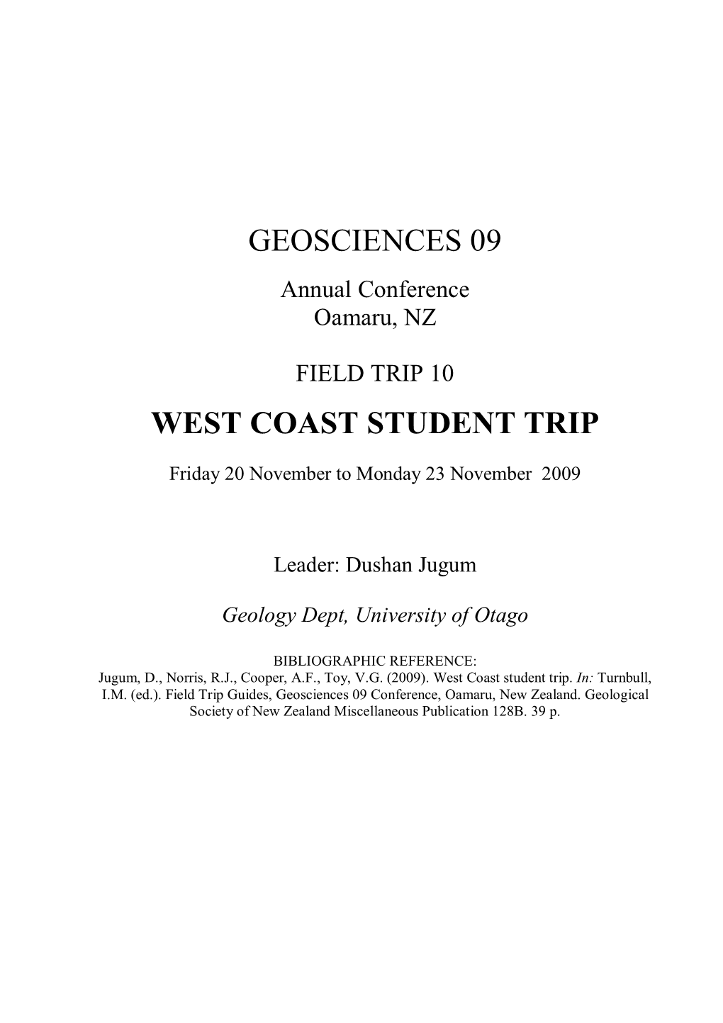 FT10 West Coast Geology Student Trip