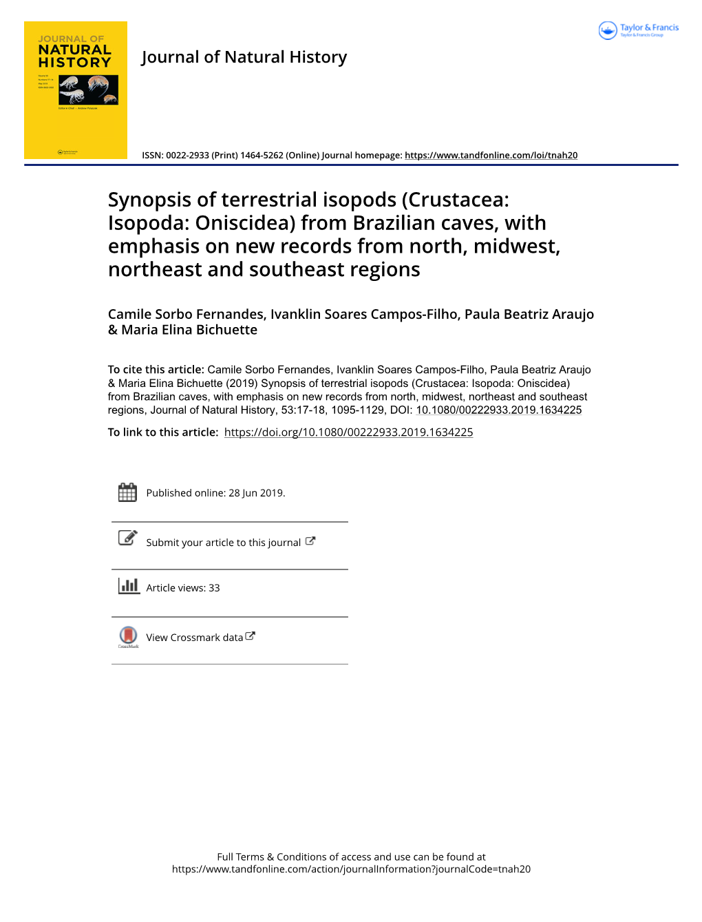 Synopsis of Terrestrial Isopods (Crustacea: Isopoda: Oniscidea