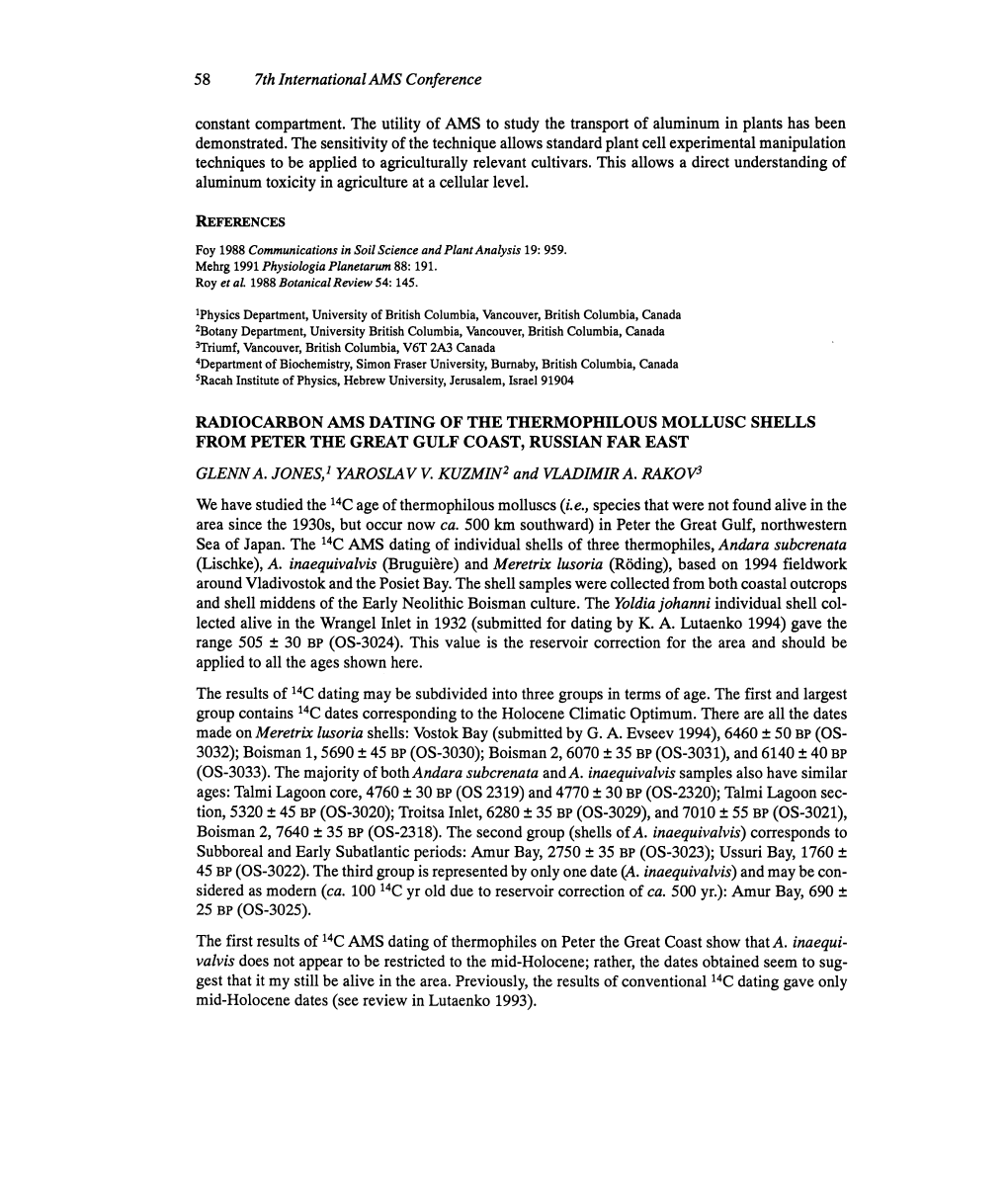 Radiocarbon Ams Dating of the Thermophilous Mollusc Shells from Peter the Great Gulf Coast, Russian Far East