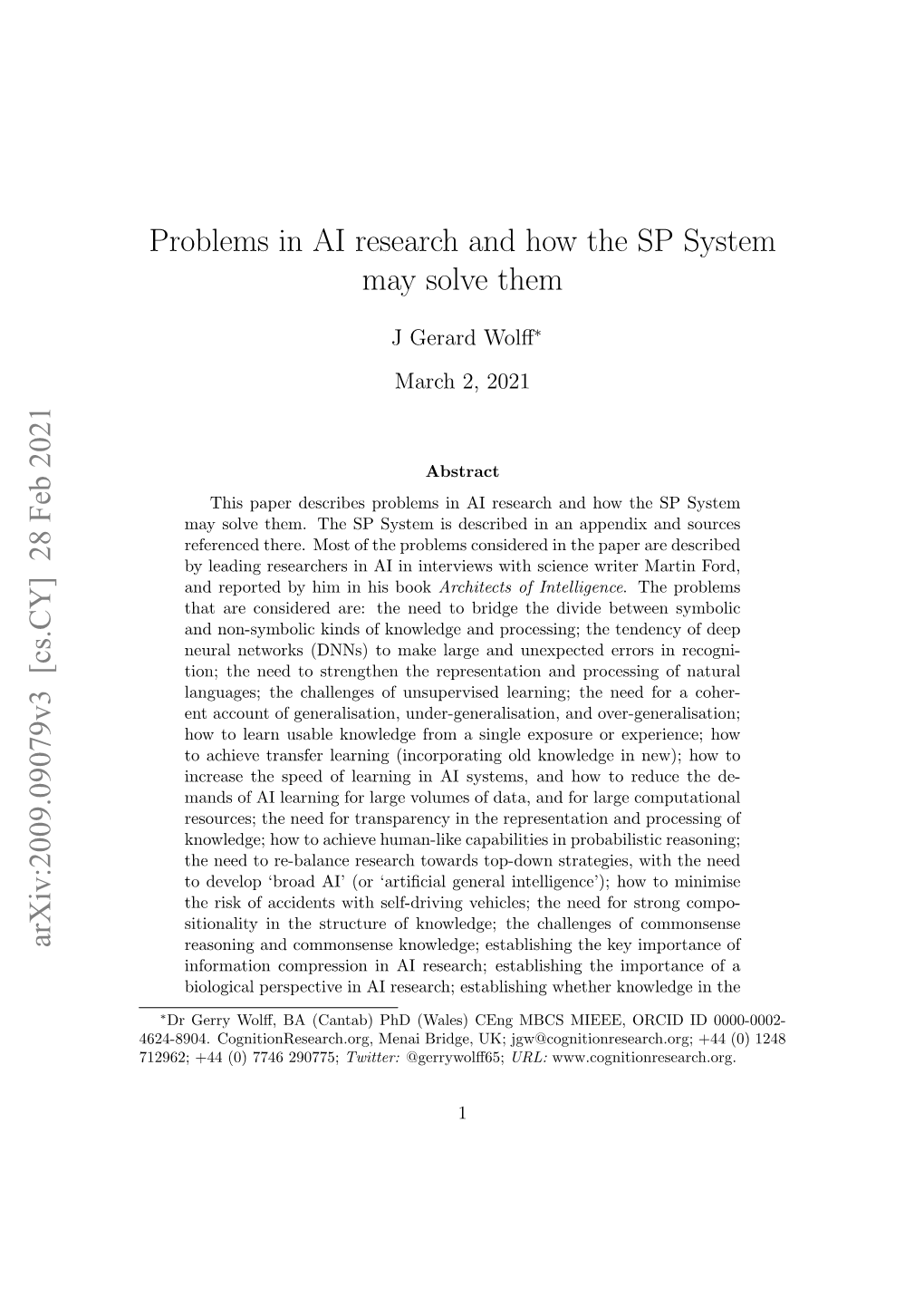 Problems in AI Research and How the SP System May Solve Them