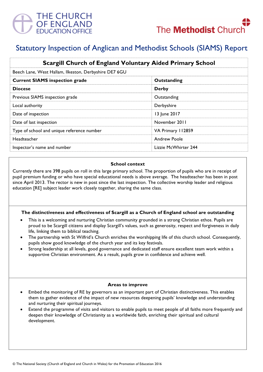 Statutory Inspection of Anglican and Methodist Schools (SIAMS) Report