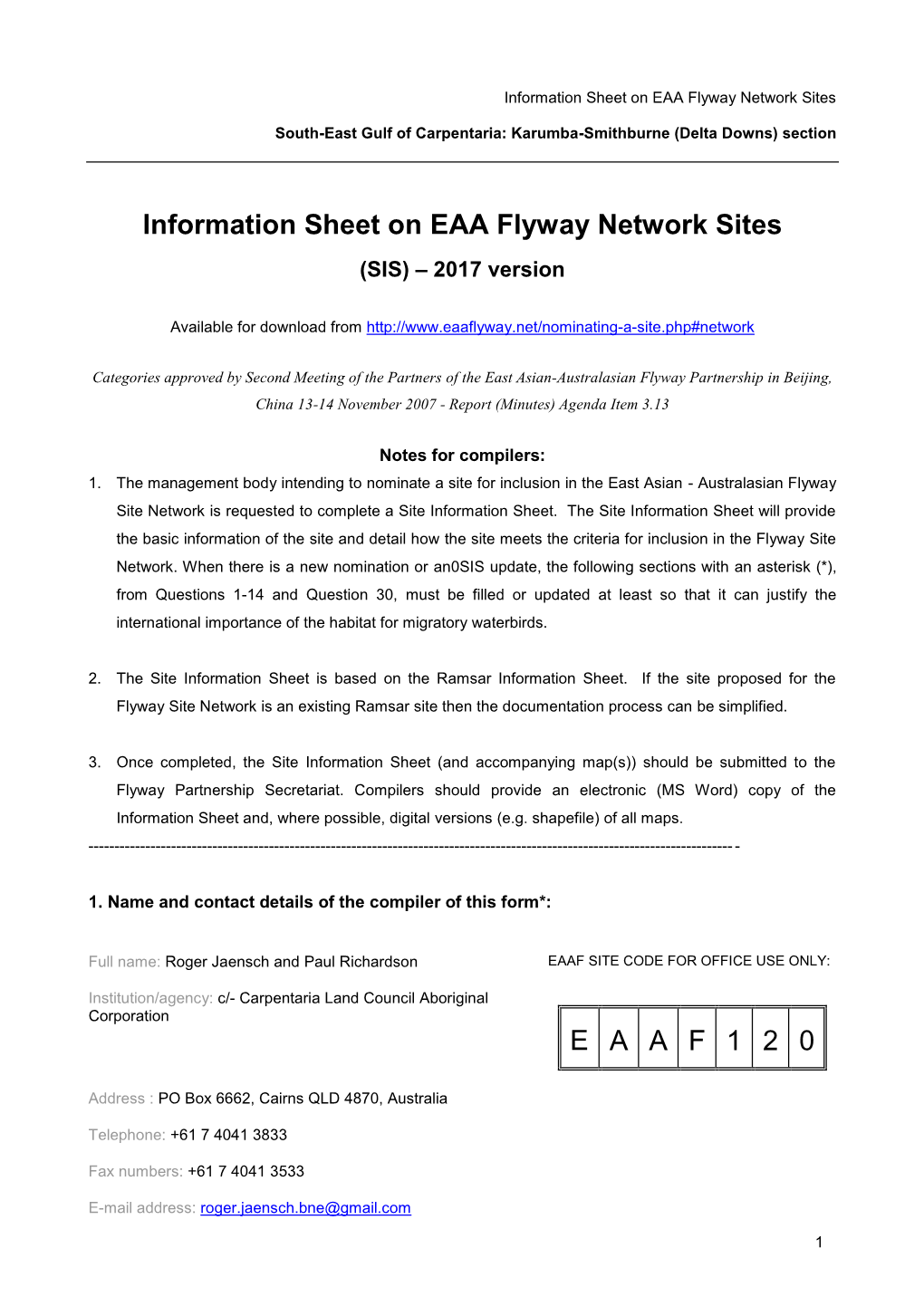 Information Sheet on EAA Flyway Network Sites