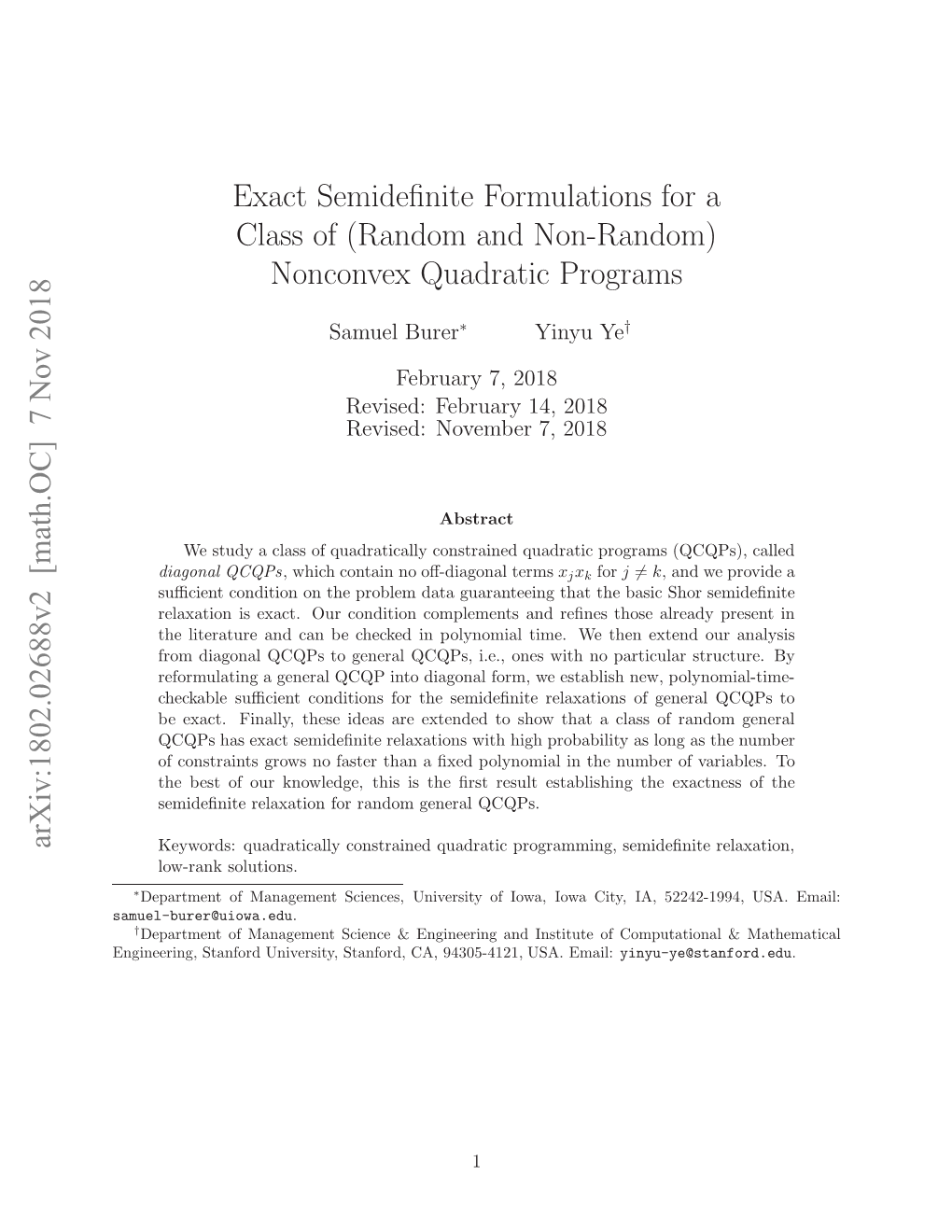 Exact Semidefinite Formulations for a Class of (Random and Non