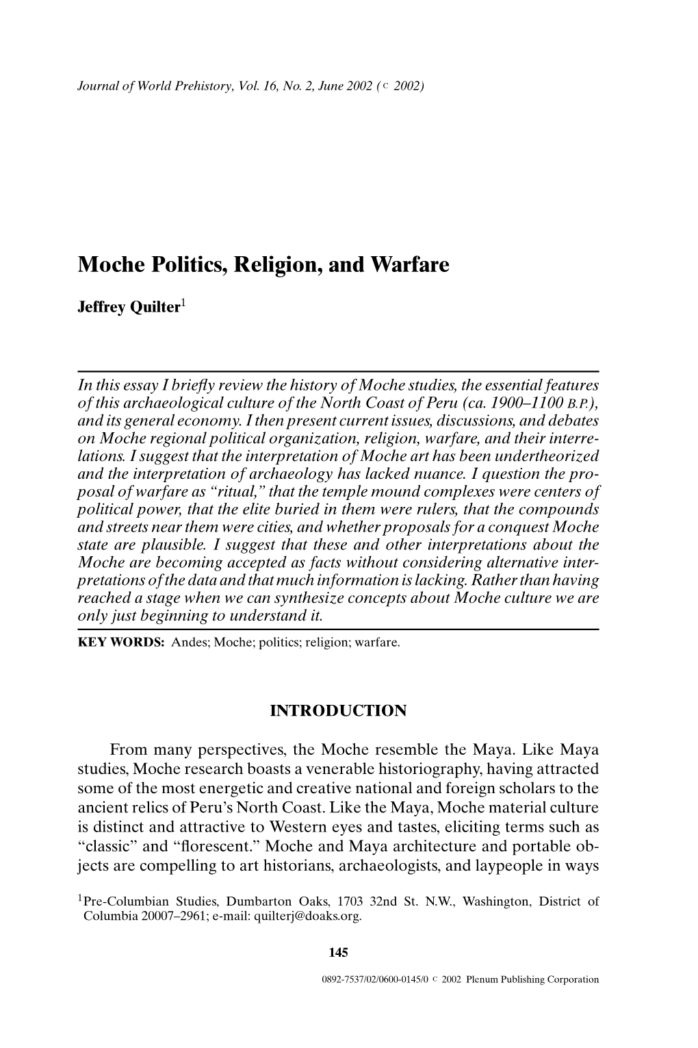 Moche Politics, Religion, and Warfare
