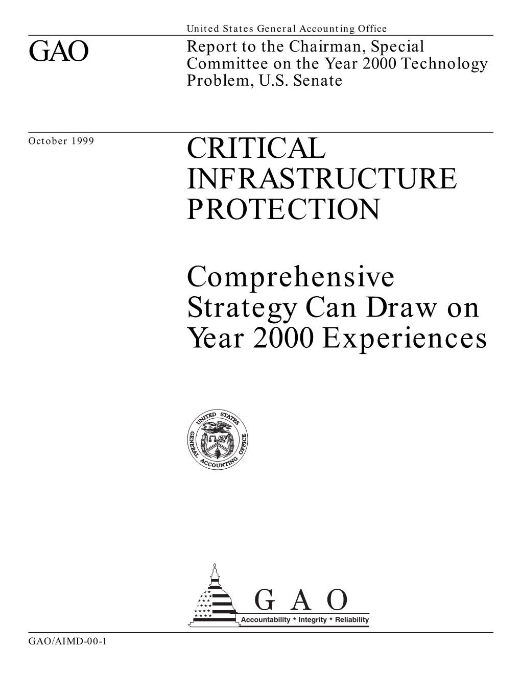 GAO CRITICAL INFRASTRUCTURE PROTECTION Comprehensive