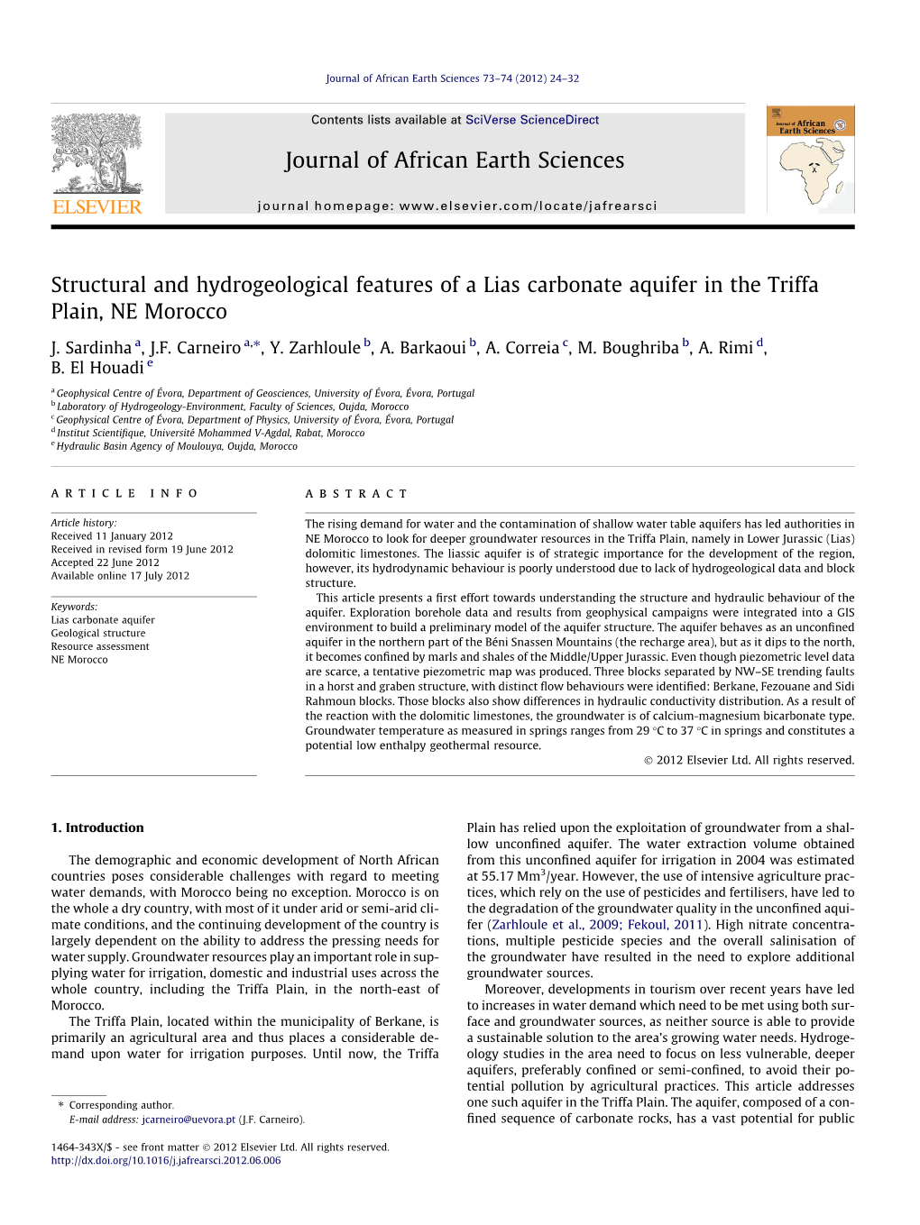 Structural and Hydrogeological Features of a Lias Carbonate Aquifer in the Triffa Plain, NE Morocco ⇑ J