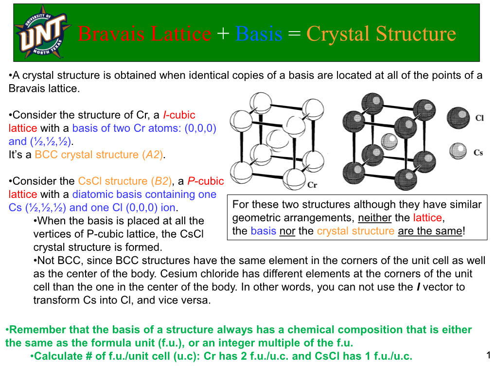 Bravais Lattice + Basis = Crystal Structure