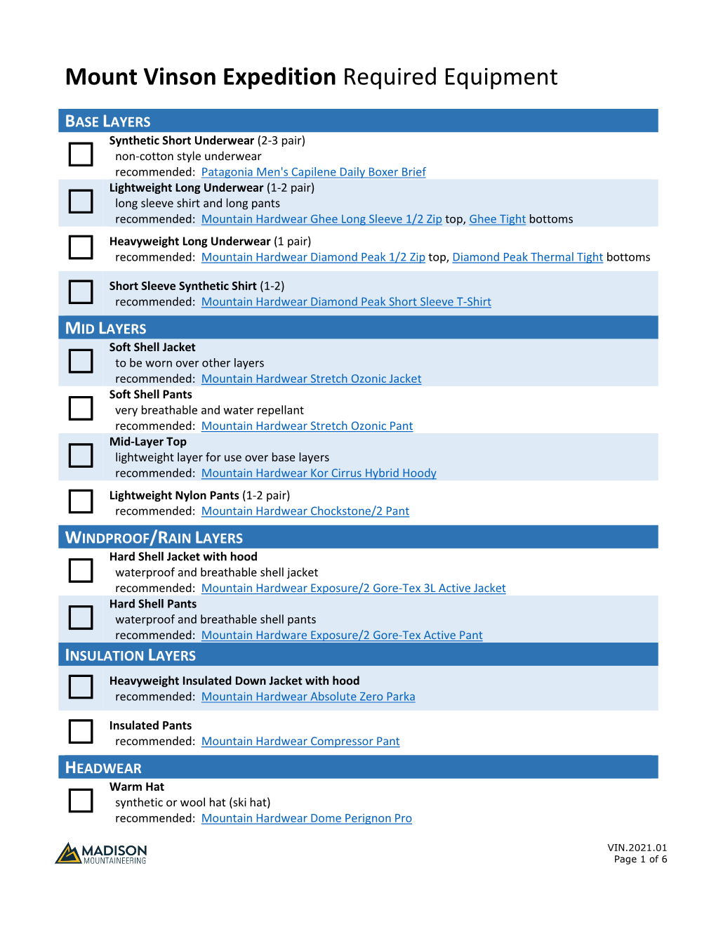 Print Gear List