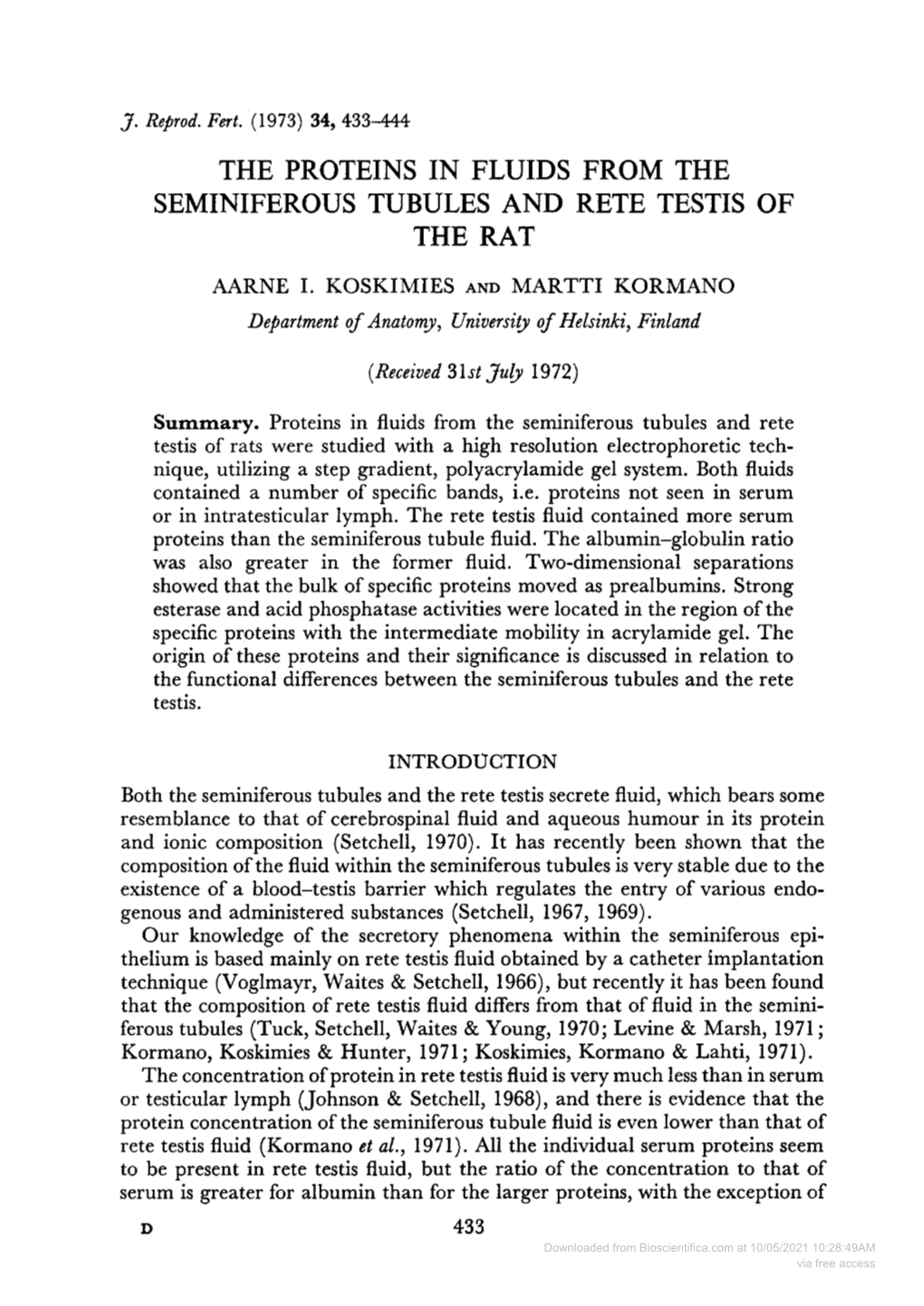 The Proteins in Fluids from the Seminiferous Tubules and Rete Testis of the Rat