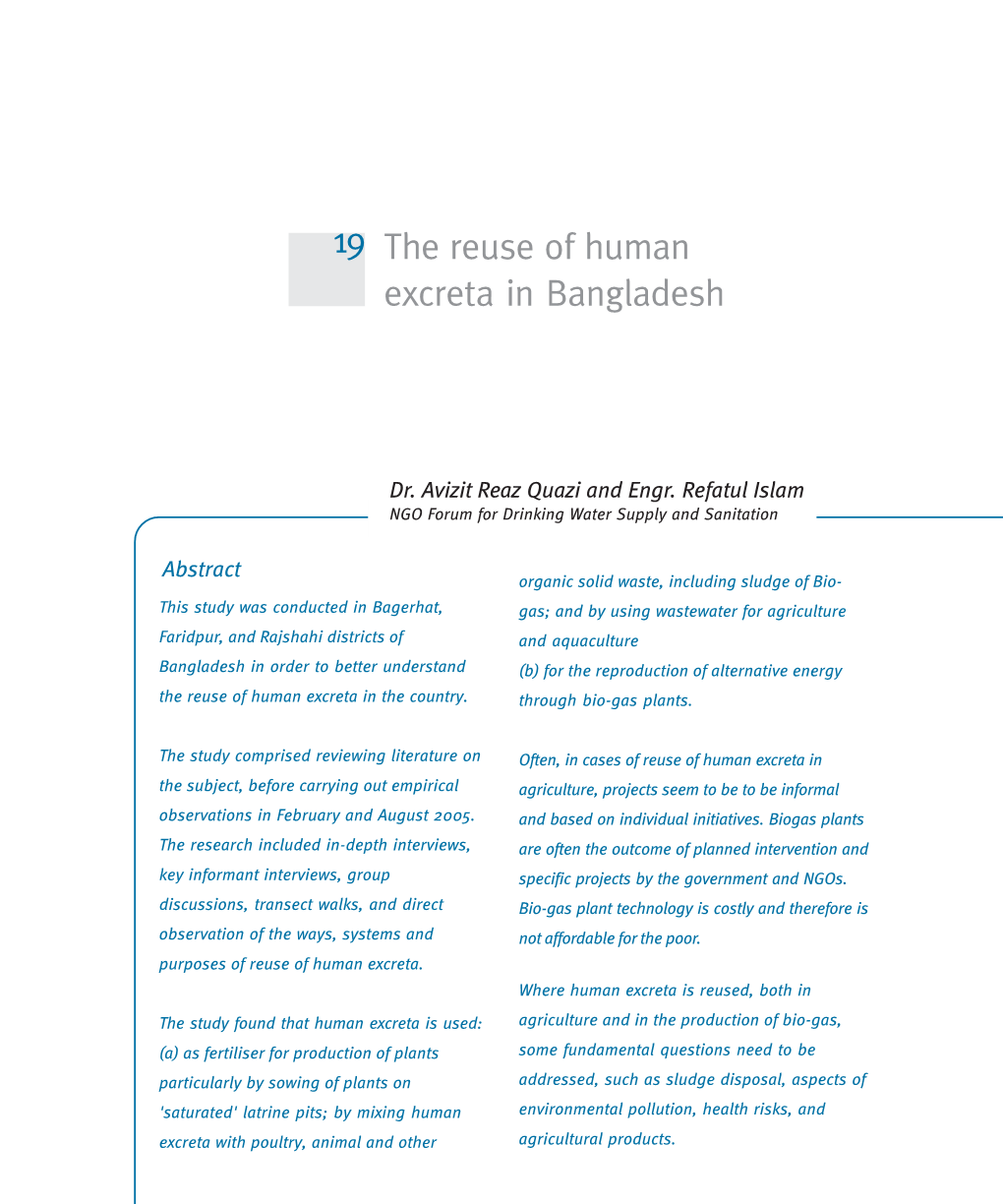 The Reuse of Human Excreta in Bangladesh 19