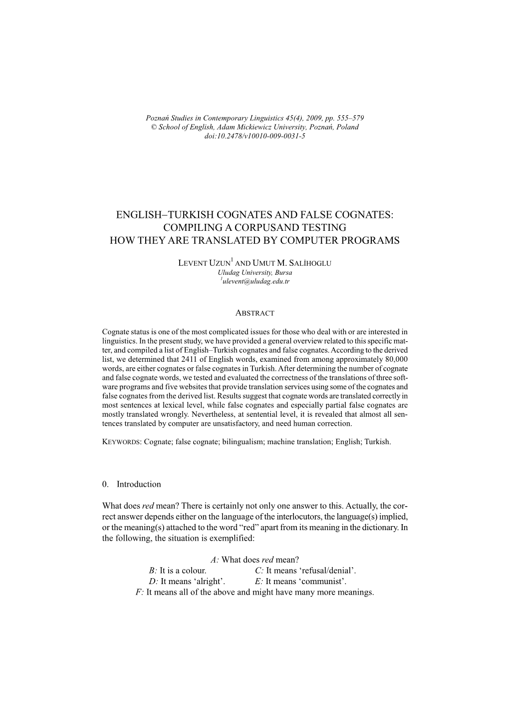 English-Turkish Cognates and False Cognates