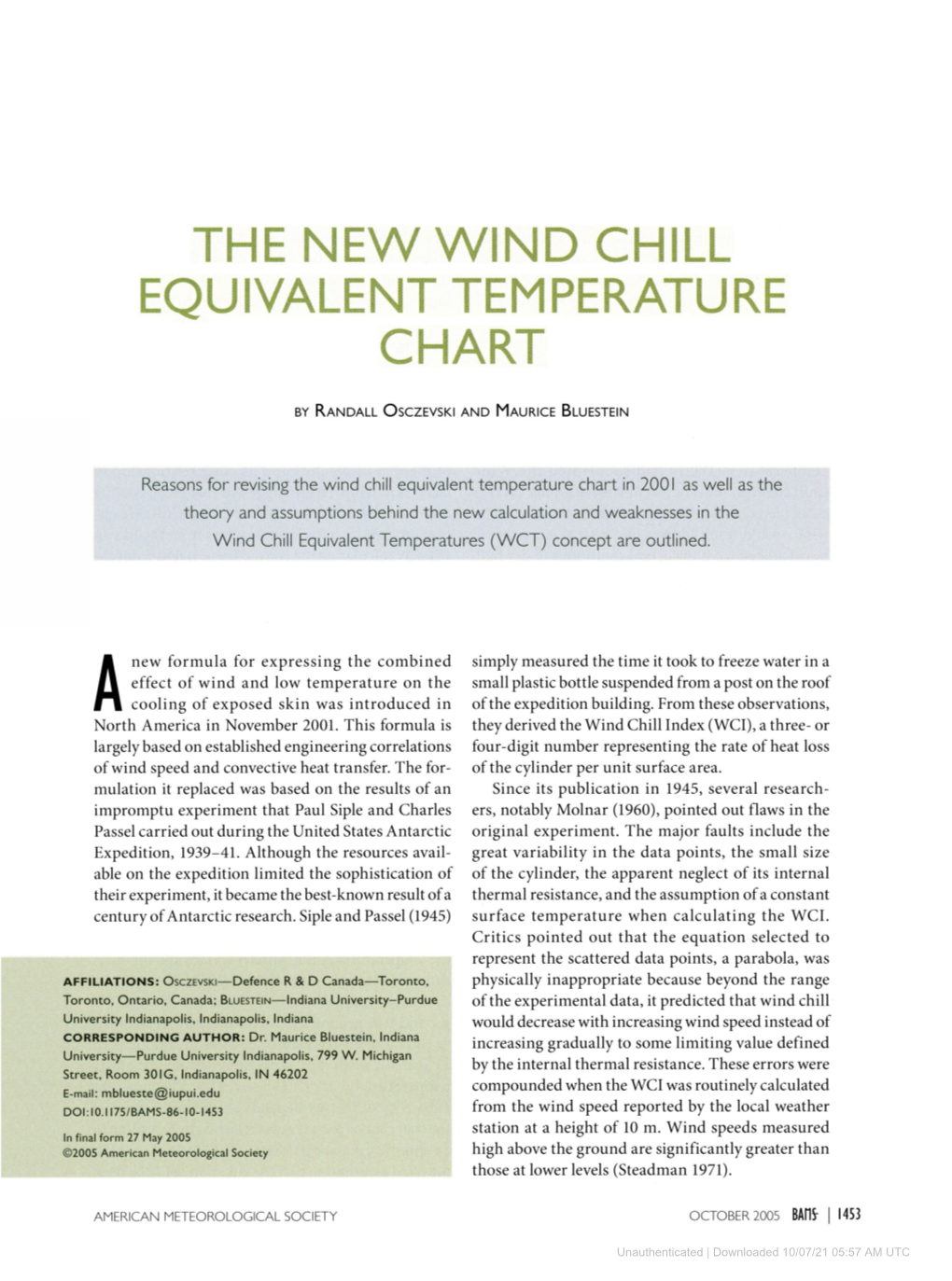 The New Wind Chill Equivalent Temperature Chart