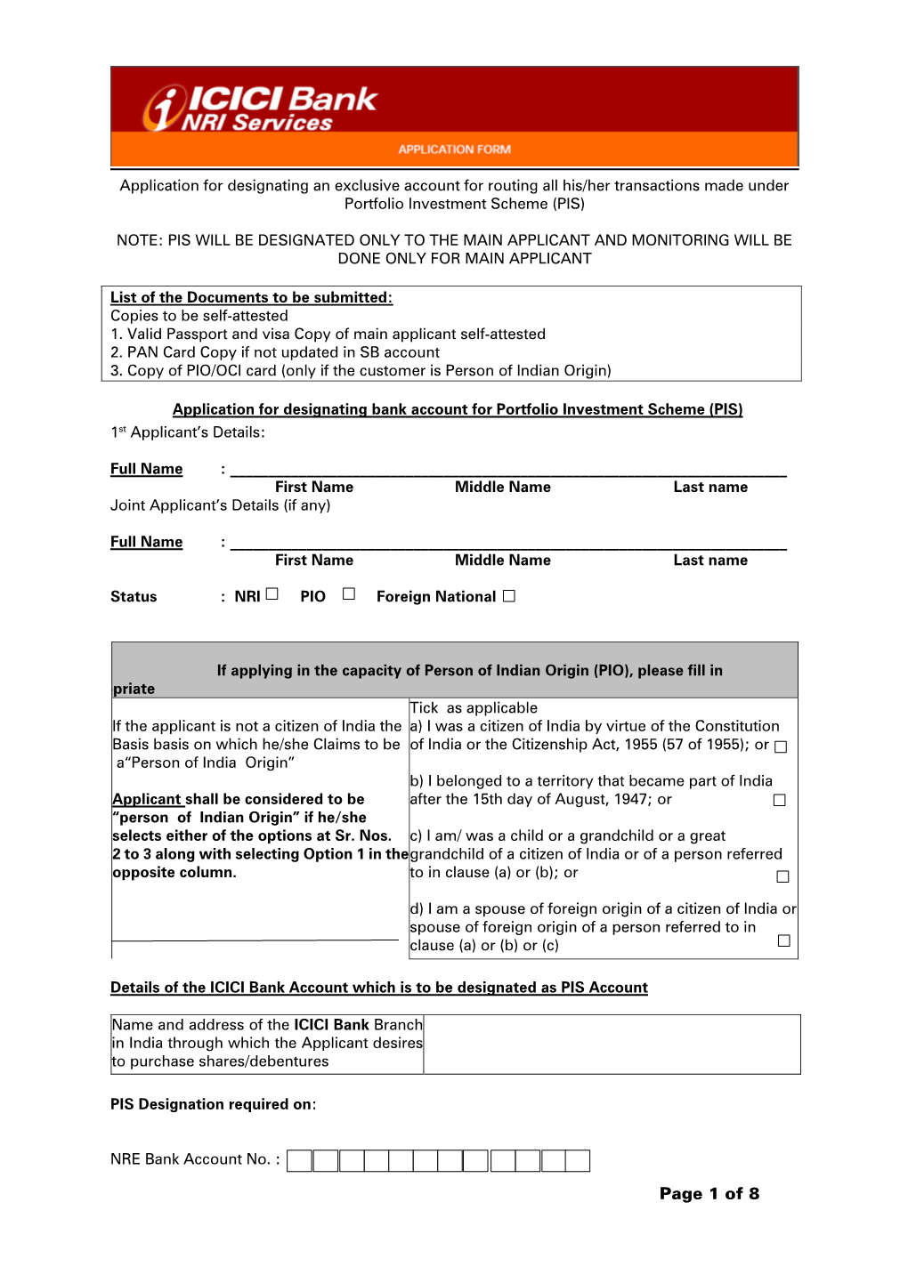 PIS Application Form