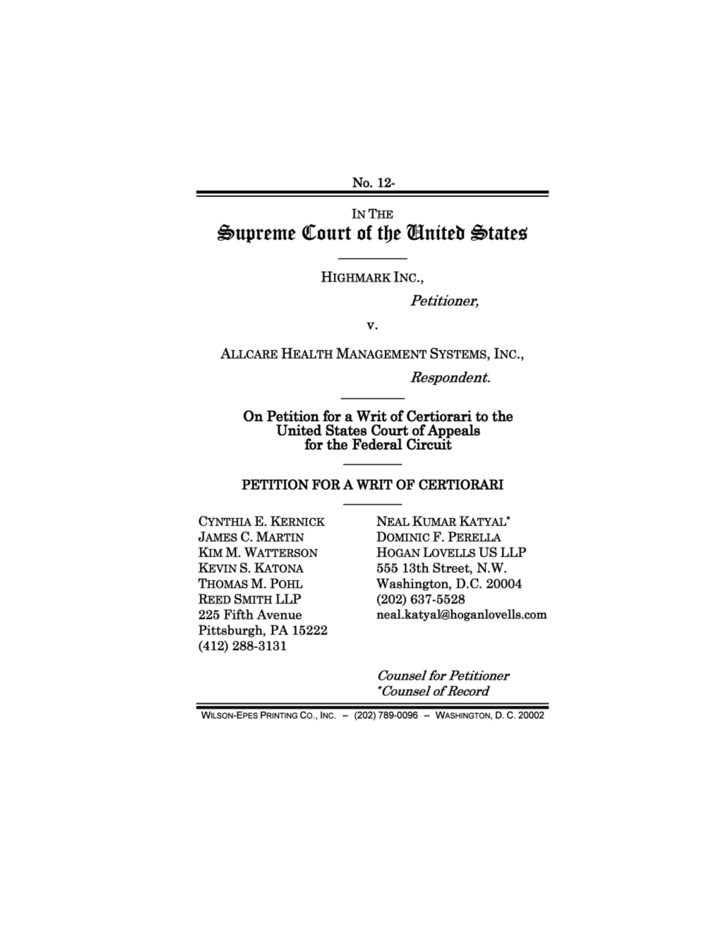 Highmark Inc. V. Allcare Health Management Systems, Inc