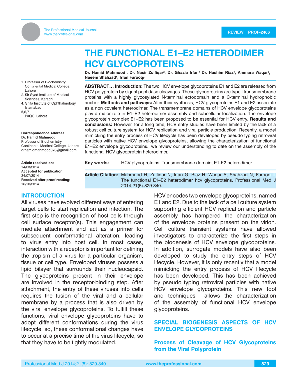 The Functional E1–E2 Heterodimer Hcv Glycoproteins