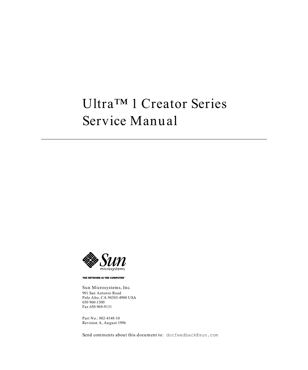 Sun Ultra 1 Creator Series Service Manual