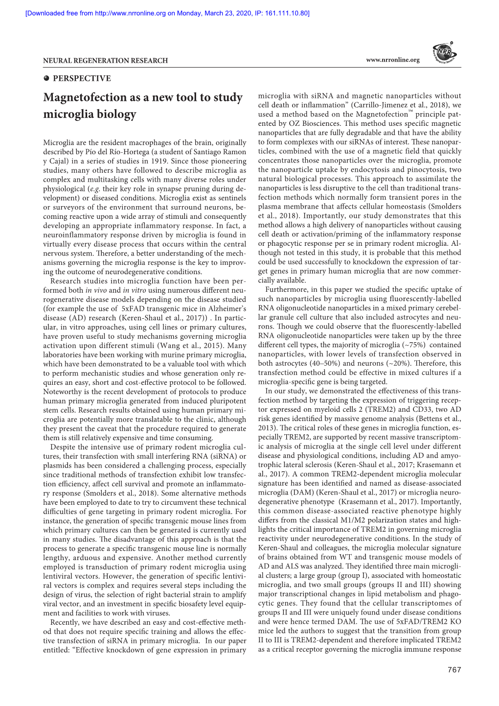 Magnetofection As a New Tool to Study Microglia Biology