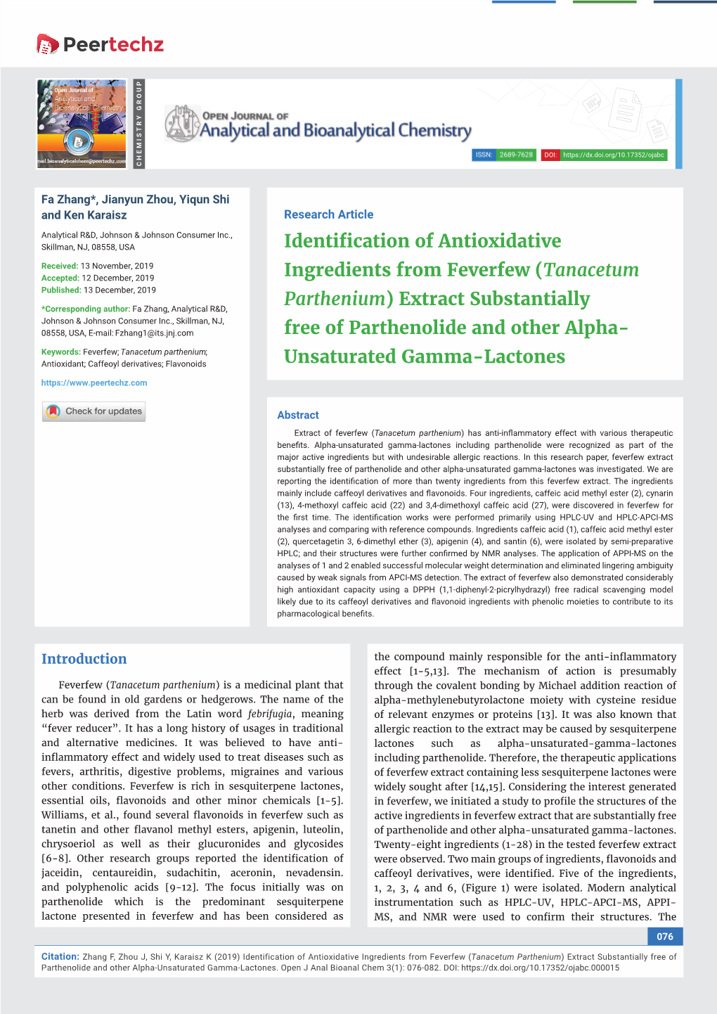 Tanacetum Parthenium) Has Anti-Inﬂ Ammatory Effect with Various Therapeutic Beneﬁ Ts