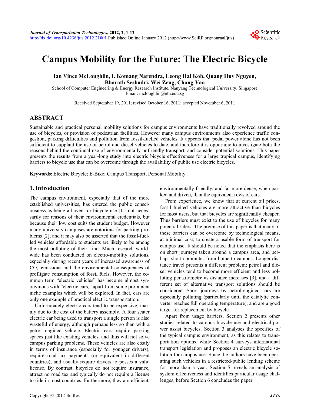 Campus Mobility for the Future: the Electric Bicycle