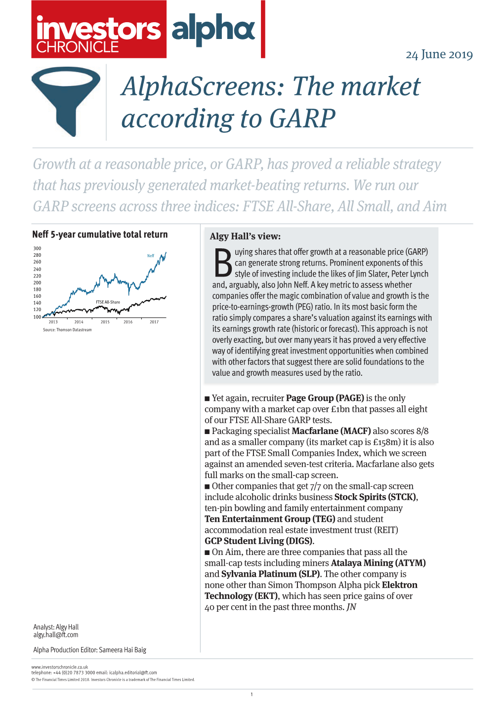 Alphascreens: the Market According to GARP