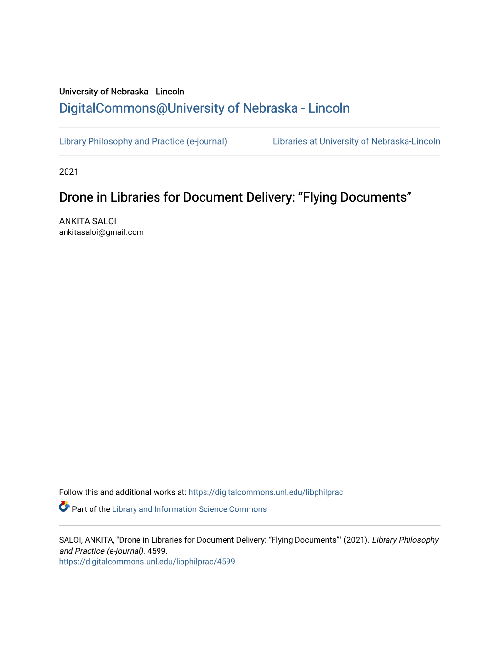 Drone in Libraries for Document Delivery: “Flying Documents”