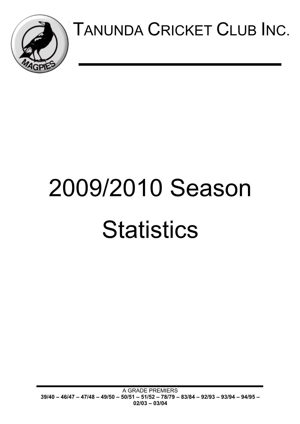 2009/2010 Season Statistics