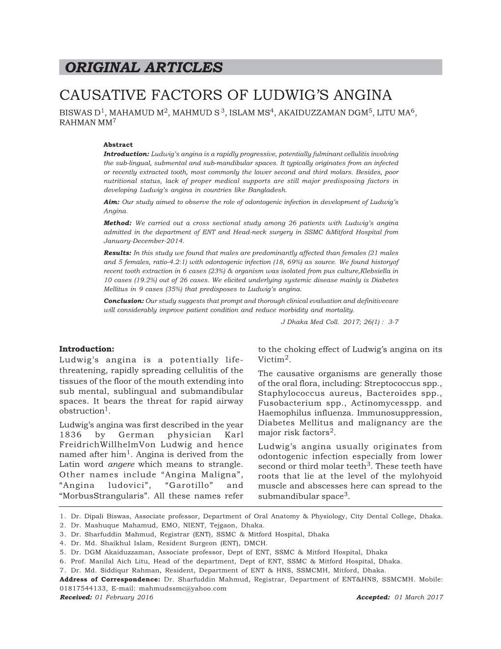 Original Articles Causative Factors of Ludwig's Angina
