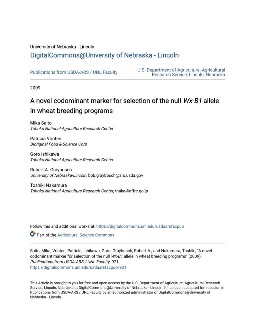 A Novel Codominant Marker for Selection of the Null Wx-B1 Allele in Wheat Breeding Programs