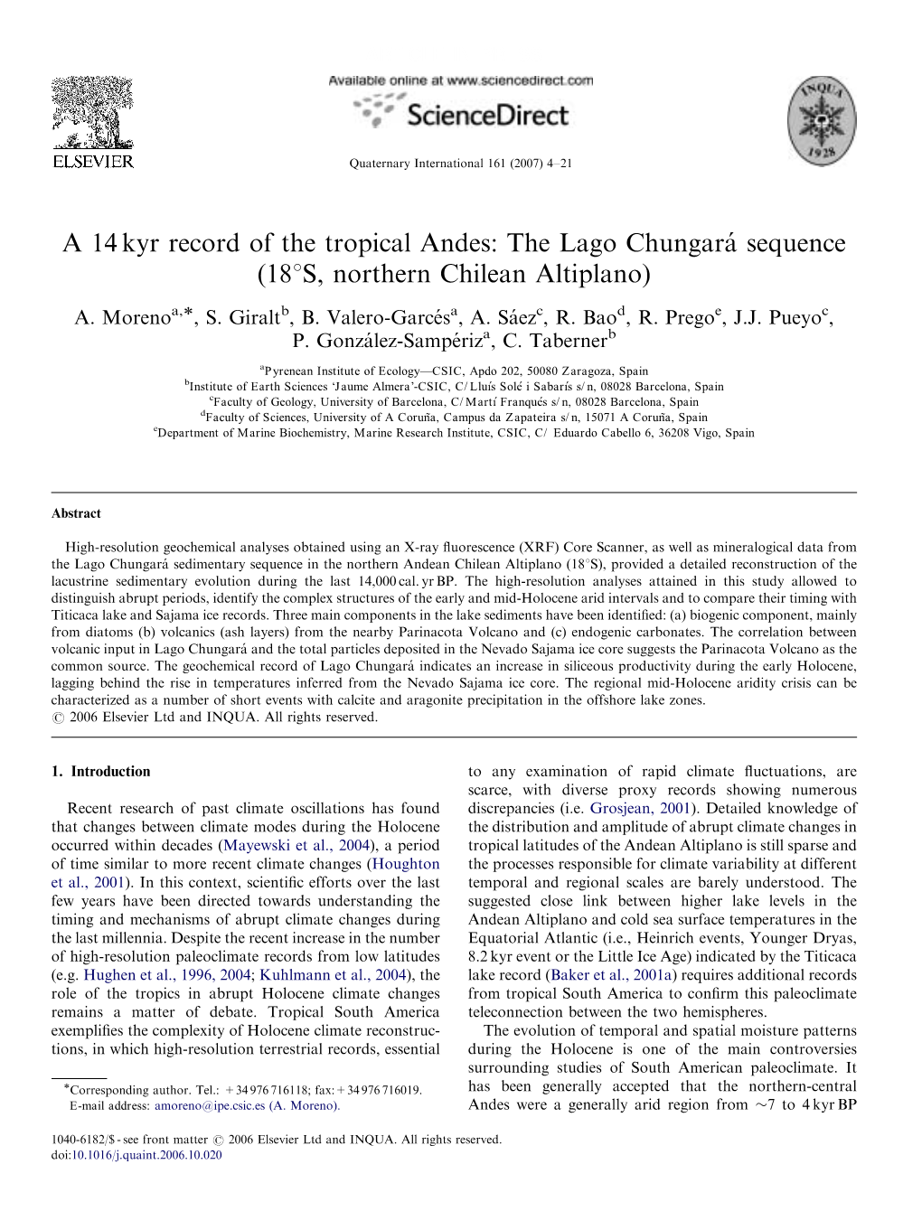 A 14Kyr Record of the Tropical Andes: the Lago Chungara´ Sequence