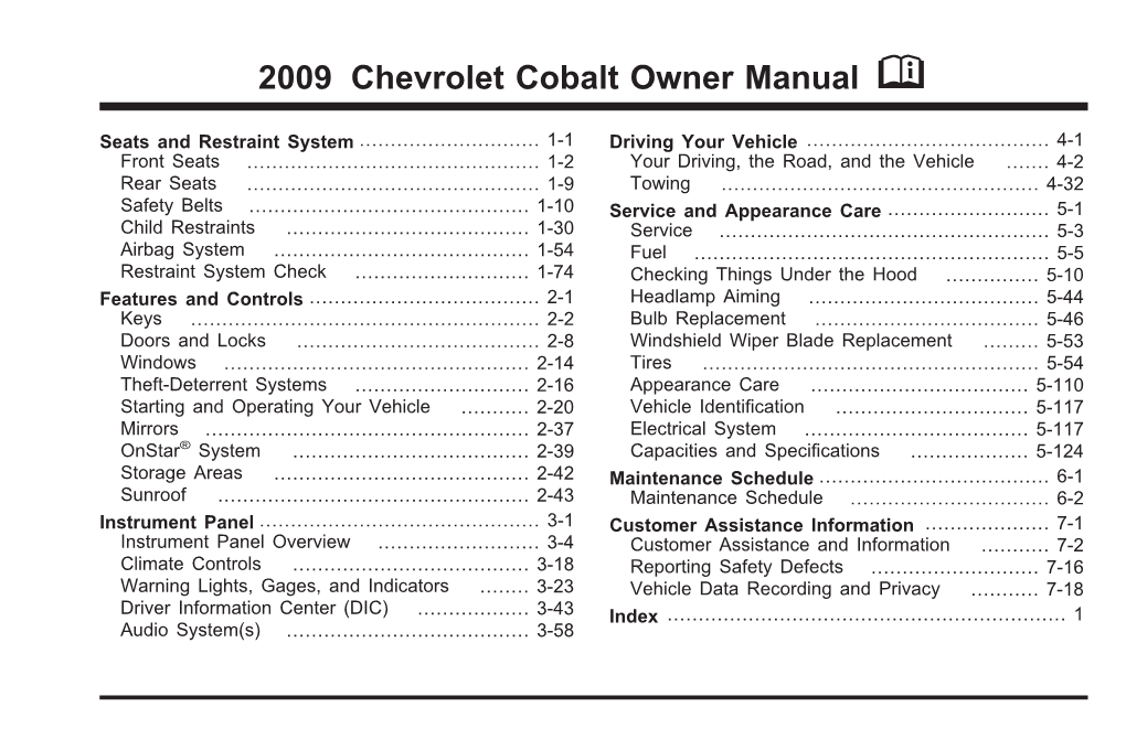 2009 Chevrolet Cobalt Owner Manual M