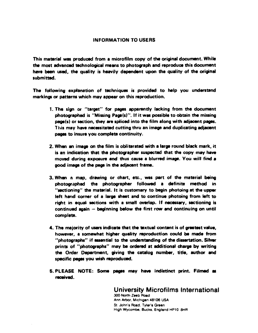 University Microfilms International 300 North Zeeb Hoad Ann Arbor