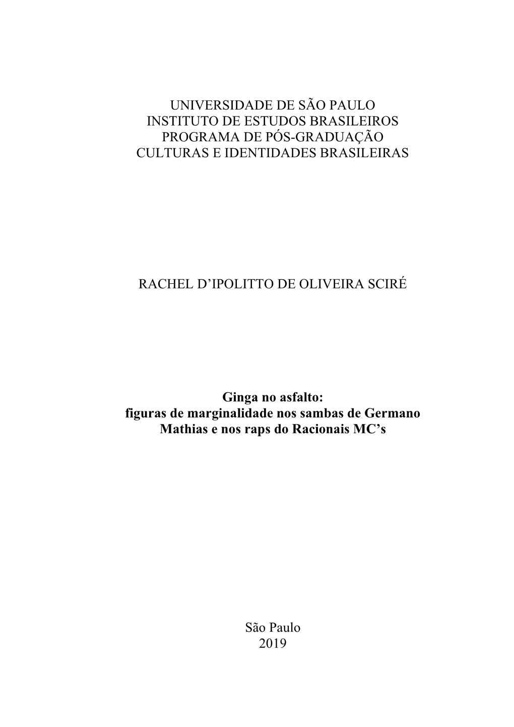 Figuras De Marginalidade Nos Sambas De Germano Mathias E Nos Raps Do Racionais MC’S