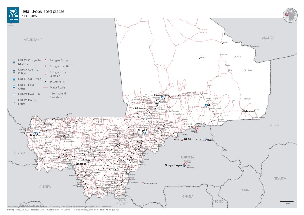 Mali:Populated Places 10 Jun 2015 Western Sahara