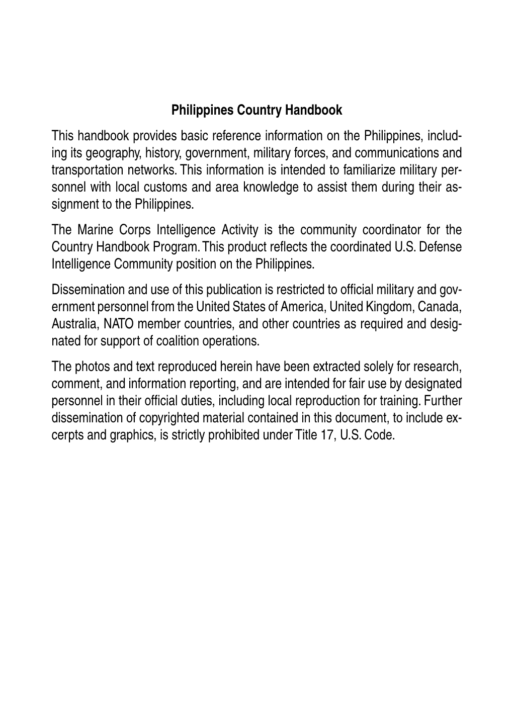 Philippines Country Handbook This Handbook