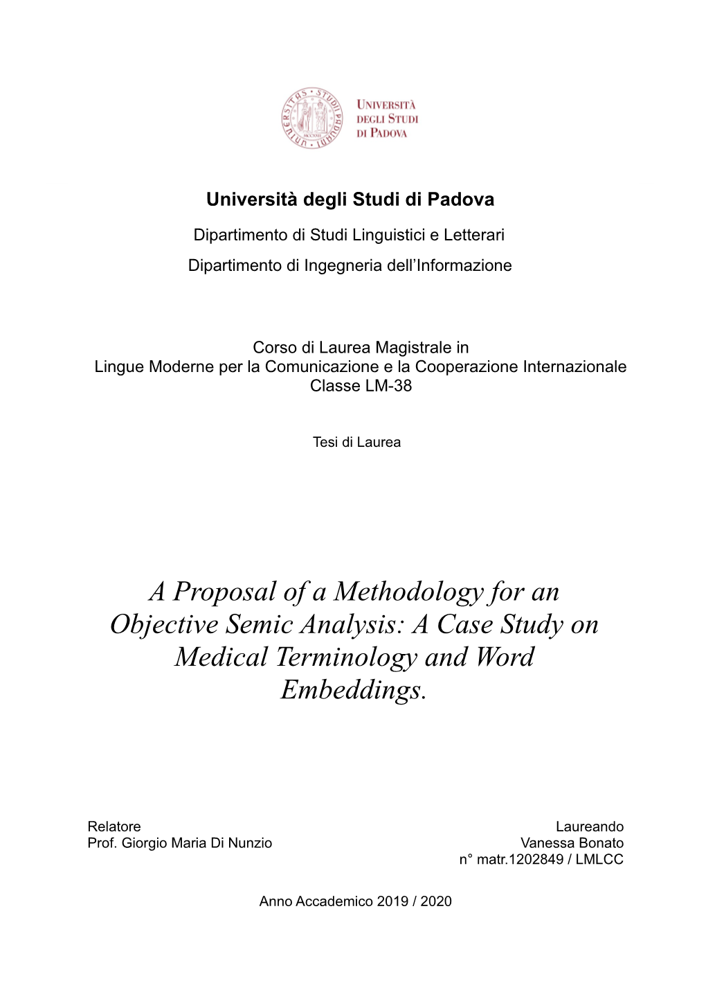 A Proposal of a Methodology for an Objective Semic Analysis: a Case Study on Medical Terminology and Word Embeddings